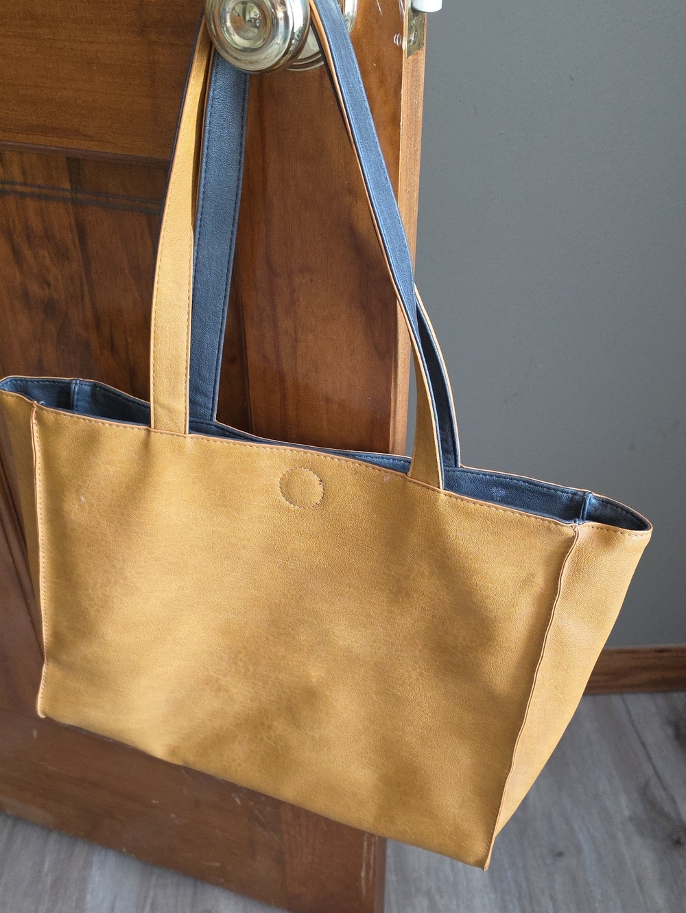 Joy Susan Two-Tone Mustard Tote with Navy Handles